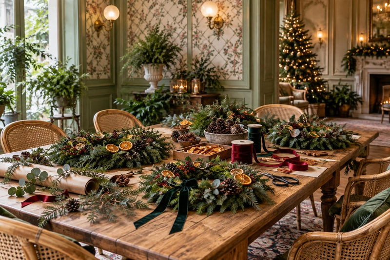 Atelier créatif de Noël : couronnes de sapin et rubans